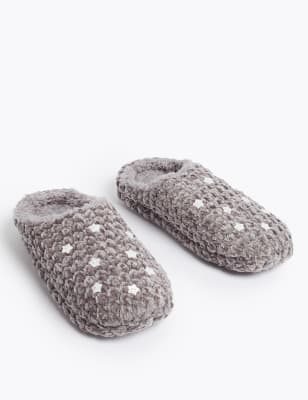  Mules en chenille à motif étoiles - Dark Grey