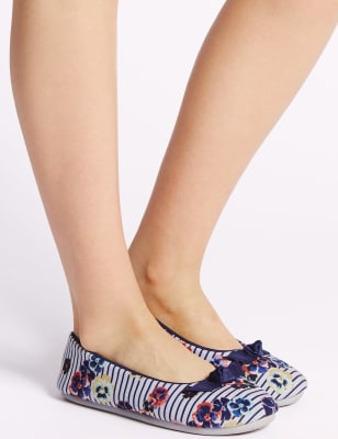 Floral Print Ballerina Slippers M S JE