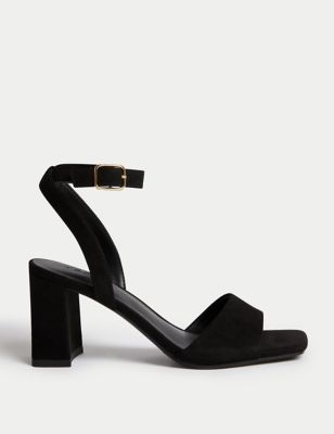 M&S Womens Ankle Strap Block Heel Sandals - 4 - Black, Black