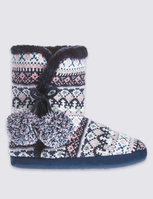 Pull On Fairisle Slipper Boots | M&S
