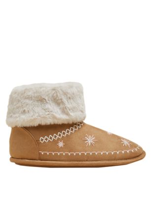 

Womens M&S Collection Embroidered Faux Fur Cuff Slipper Boots - Chestnut, Chestnut