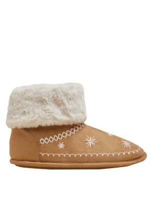 

Womens M&S Collection Embroidered Faux Fur Cuff Slipper Boots - Chestnut, Chestnut