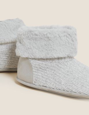 M&S Womens Chenille Slipper Boots with Freshfeet 