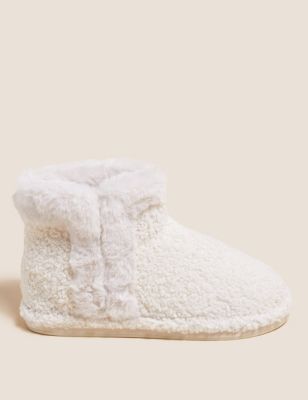 

Womens M&S Collection Faux Fur Borg Slipper Boots - Cream, Cream