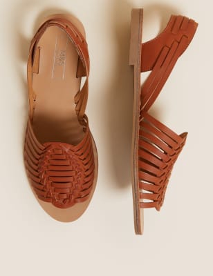 Leather woven best sale flat sandals