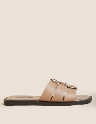 

Womens M&S Collection Leather Ring Detail Flat Sliders - Taupe, Taupe