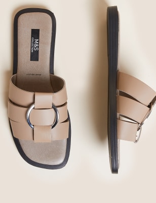 

Womens M&S Collection Leather Ring Detail Flat Sliders - Taupe, Taupe