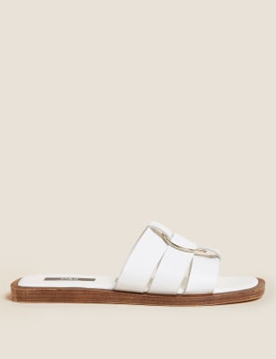 

Womens M&S Collection Leather Ring Detail Flat Sliders - White, White