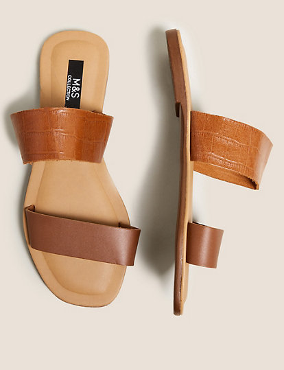 Leather Two Strap Square Toe Sandals