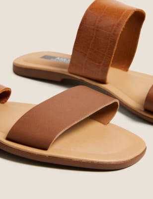 Leather Two Strap Square Toe Sandals