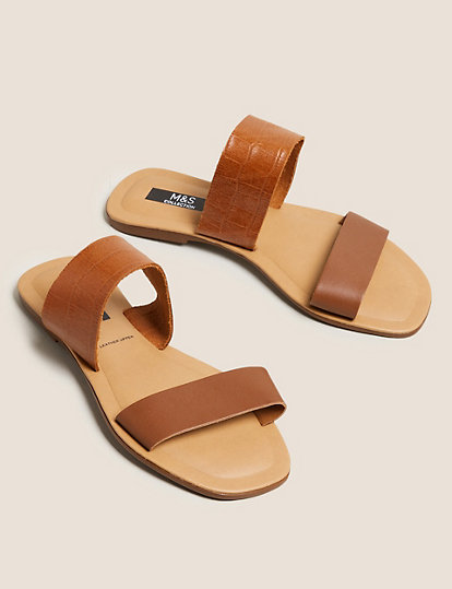 Leather Two Strap Square Toe Sandals