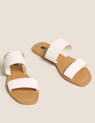  Sandales en cuir à deux brides et bout carré - White