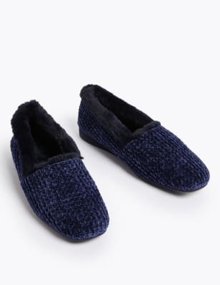  Ballerines d'intérieur en chenille à bout carré - Navy