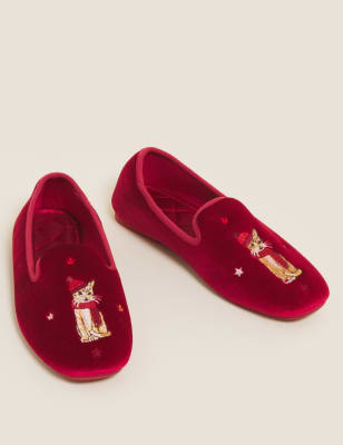 

Womens M&S Collection Velvet Embroidered Ballerina Slippers - Red Mix, Red Mix