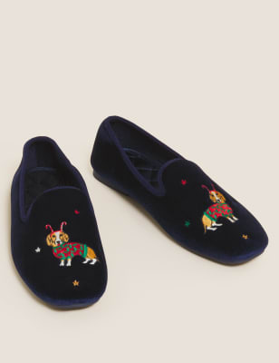 

Womens M&S Collection Velvet Embroidered Ballerina Slippers - Navy Mix, Navy Mix