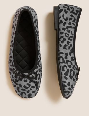 M&S Womens Leopard Print Bow Ballerina Slippers