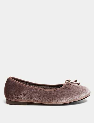 Velvet Bow Ballerina Slippers