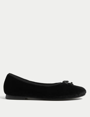 Marks And Spencer Womens M&S Collection Velvet Bow Ballerina Slippers - Black, Black