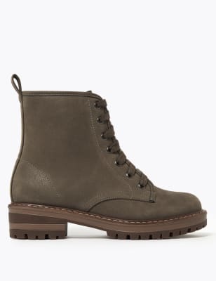 brown lace up block heel boots
