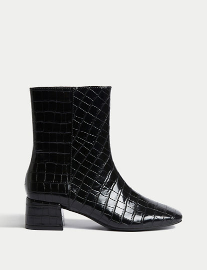 m&s collection croc block heel ankle boots - 5 - black, black