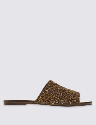 embellished flat mules