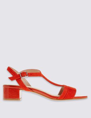 Suede Block Heel T-Bar Sandals | M&S Collection | M&S