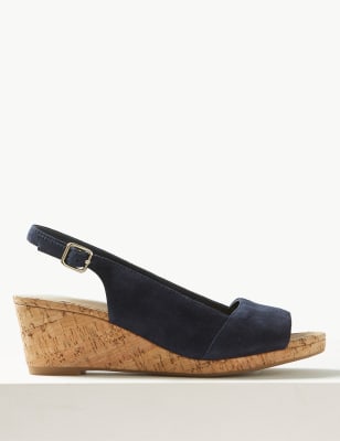 Suede Wedge Open Toe Sandals | M\u0026S 