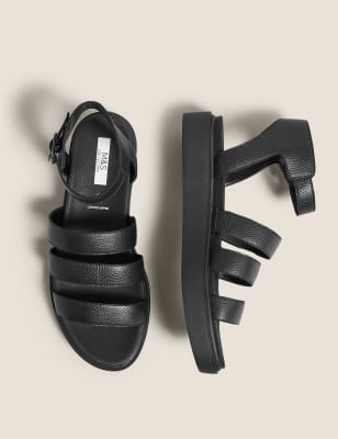 

Womens M&S Collection Leather Ankle Strap Flat Sandals - Black, Black