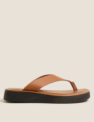 

Womens M&S Collection Leather Flatform Flip Flops - Tan, Tan