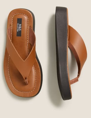 Leather Flatform Flip Flops