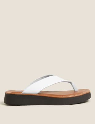 

Womens M&S Collection Leather Flatform Flip Flops - White, White