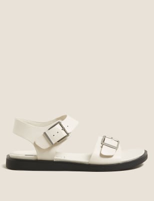 

Womens M&S Collection Flache Sandalen aus Leder mit Schnalle - White, White