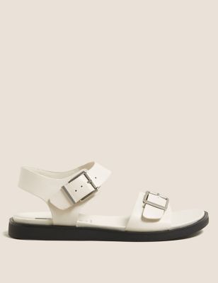 M&S Womens Leather Buckle Flat Sandals
