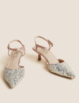 Sparkle Ankle Strap Kitten Heel Shoes