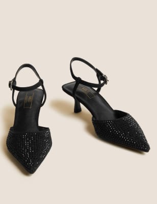 Sparkle Ankle Strap Kitten Heel Shoes