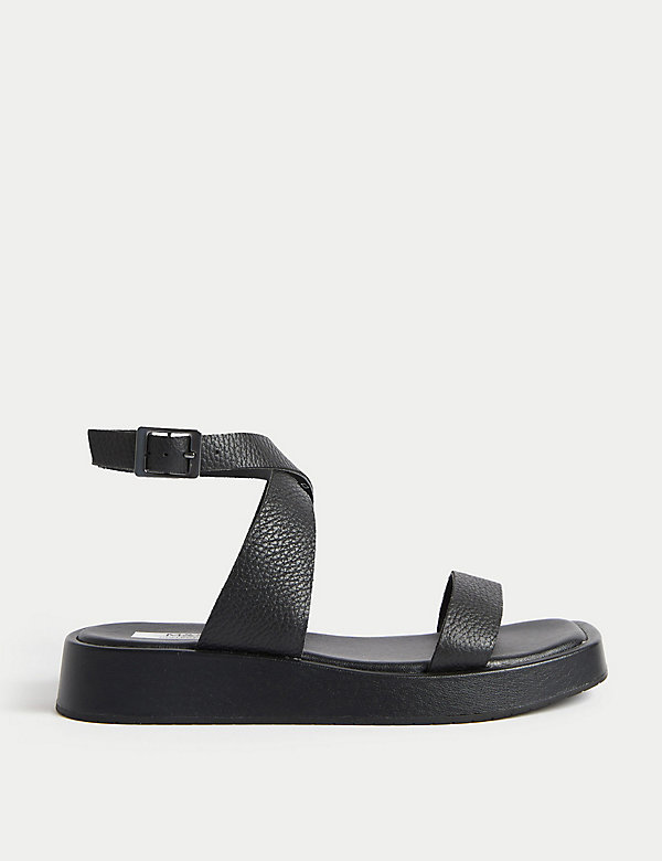 Leather Ankle Strap Flatform Sandals - CZ