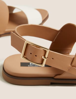 Buckle strappy open toe best sale flat sandals