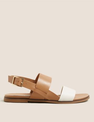 M&S Womens Leather Buckle Ankle Strap Flat Sandals
