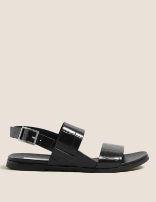 

Womens M&S Collection Leather Buckle Ankle Strap Flat Sandals - Black, Black