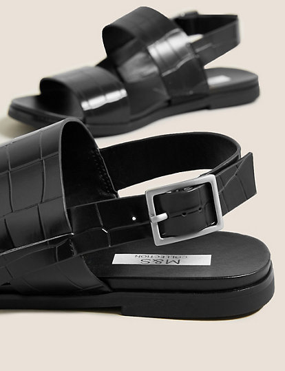 Leather Buckle Ankle Strap Flat Sandals