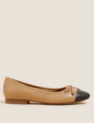 Womens M&S Collection Leather Bow Ballet Pumps - Natural, Natural