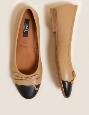 

Womens M&S Collection Flache Lederballerinas mit Schleife - Natural, Natural