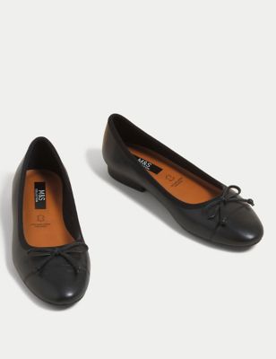 M&S Womens Leather Bow Ballet Pumps