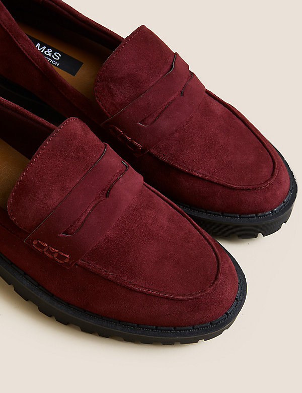 Suede Cleated Block Heel Loafers
