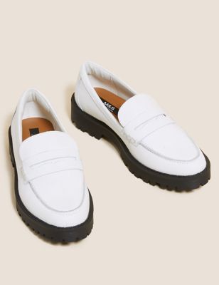 M&S Womens Leather Cleated Flatform Loafers