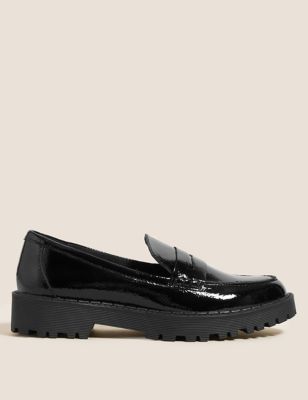 

Womens M&S Collection Leather Cleated Flatform Loafers - Black Patent, Black Patent