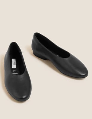 M&S Womens Leather Slip On Flat Ballet Pumps - 3.5 - Black, Black