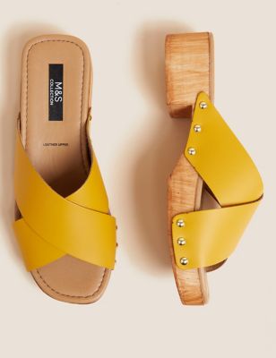 

Womens M&S Collection Leather Block Heel Clogs - Mustard, Mustard