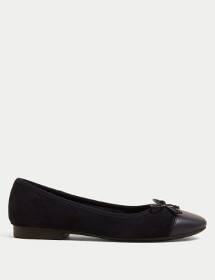 M&S Women's Suede Stain Resistant Flat Ballet Pumps - 3 - Navy, Navy