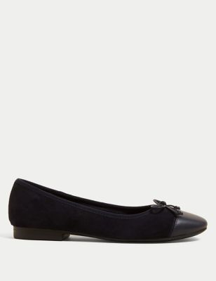 M&S Womens Suede Stain Resistant Flat Ballet Pumps - 3 - Navy, Navy